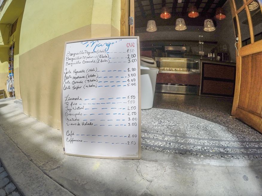 Prices of the icream only $2 CUC at Mango Gelateria Icecream shop in Old Havana